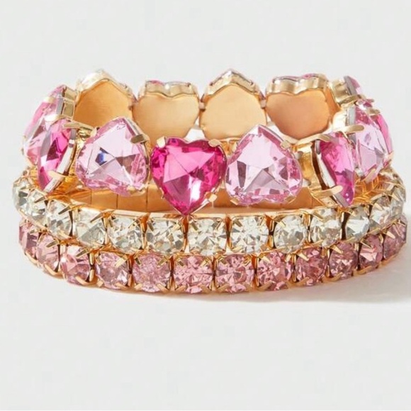 Love Rhinestone Bracelets Set of 3 - Picture 2 of 4